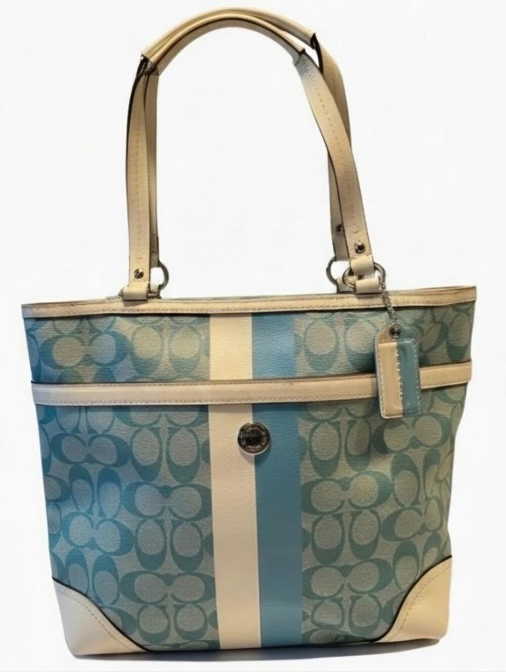 🩵 Y2K Coach Aqua Turquoise Monogram Canvas Coated Leather Tote Shoulderbag 🩵
